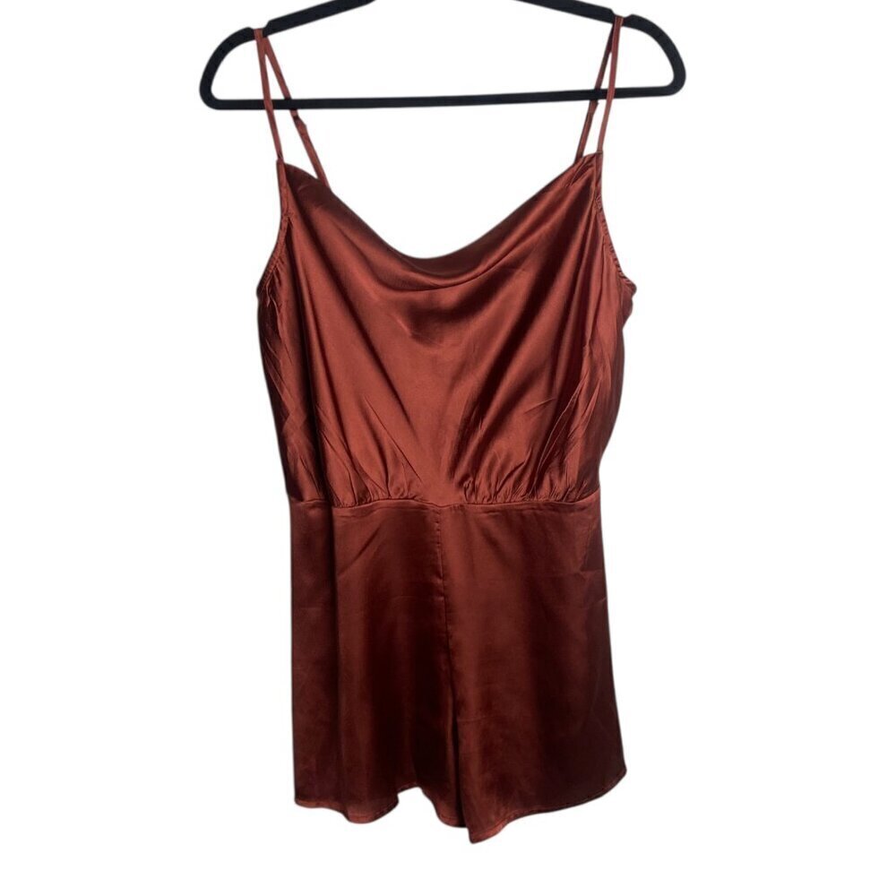 Guess Size Large Louma Romper Shorts Rust Orange Sleeveless Silky Cocktails - Picture 2 of 10